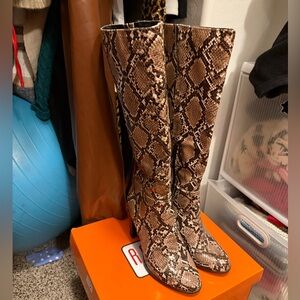 Brown snake print knee high boots